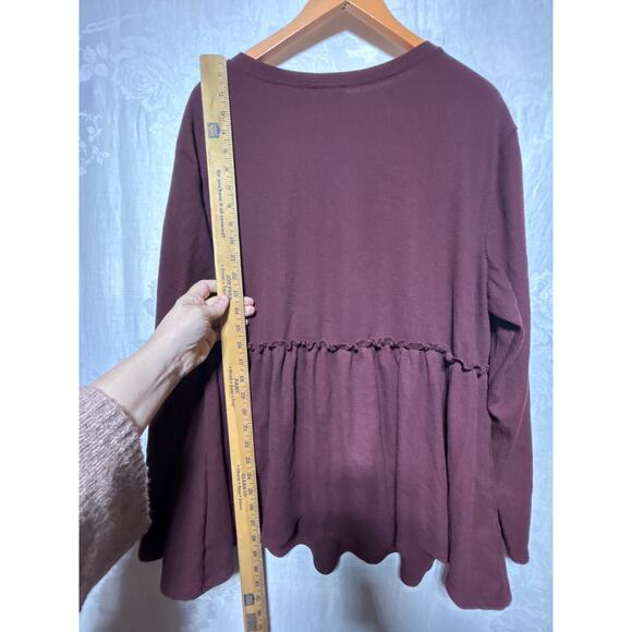 Torrid Top 2 2X Burgundy Thermal Waffle Knit Lace Detail Peplum Babydoll - Picture 9 of 9